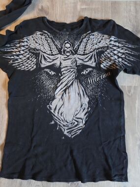 VINTAGE Affliction Men's Black Waffle Knit Thermal Long Sleeve